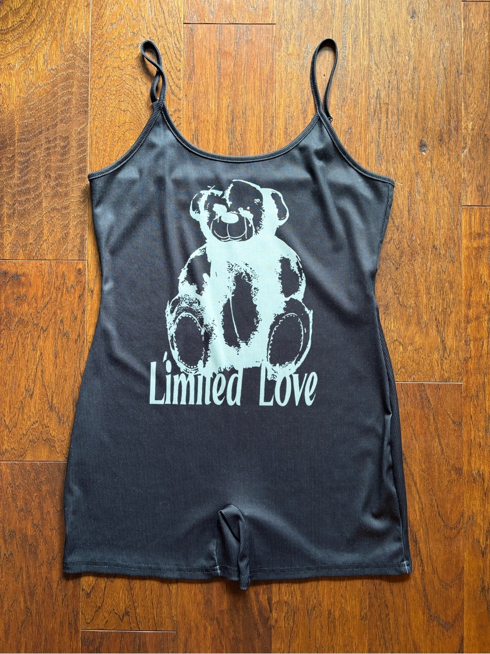 Black Ribbed “Limited Love” Romper Stretchy Streetwear | Size XL - Picture 4 of 13